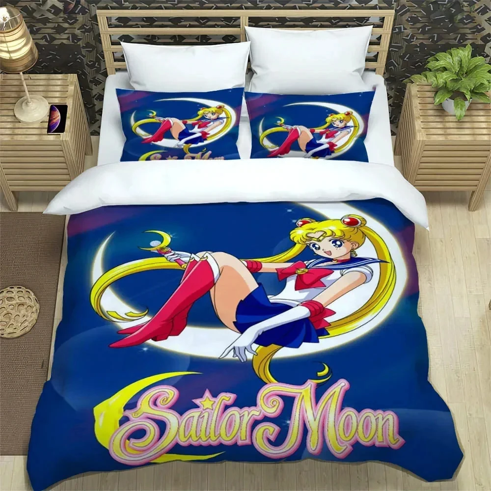 Anime S-Sailor Moon Bedding Set,Duvet Cover Comforter Bed Set Quilt Cover Pillowcase,King Queen Twin Size Boys Girls Adults