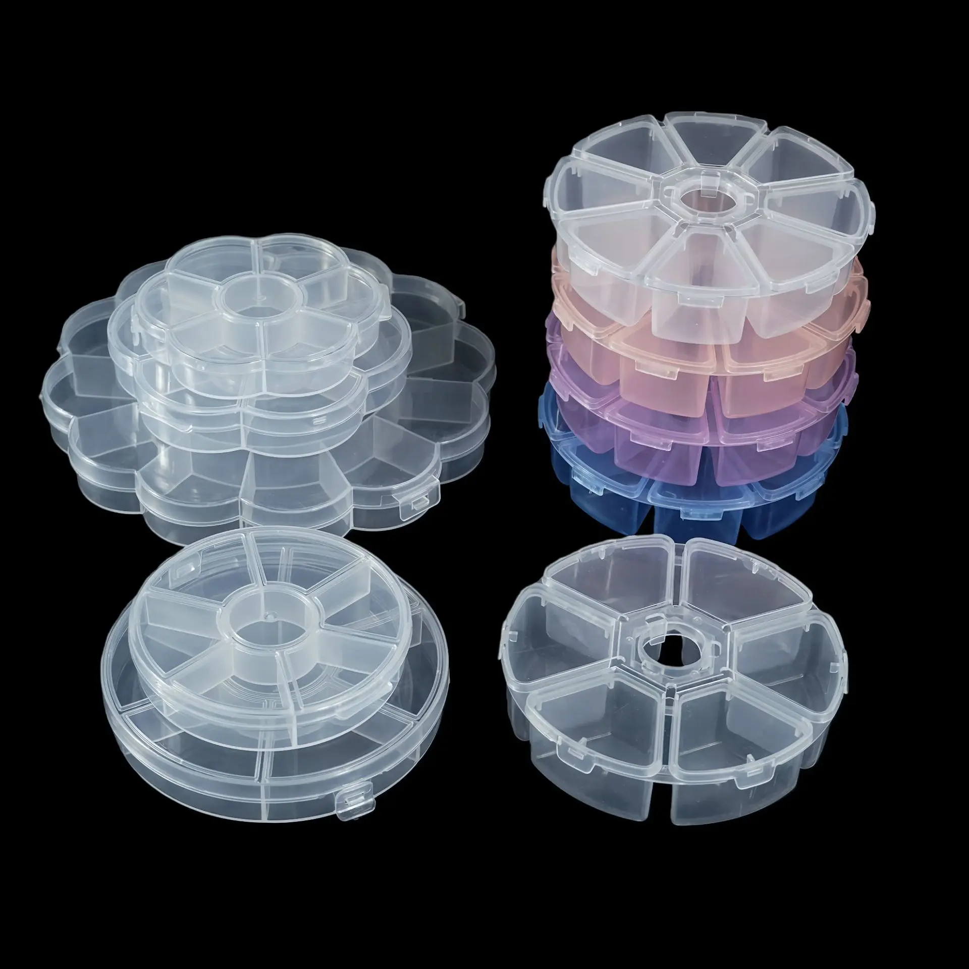 Clear Round Box Plastic Storage Box for Beads Pills Diamond Painting Drills Nail Tips Fishing Tackle Divided Organizer Case