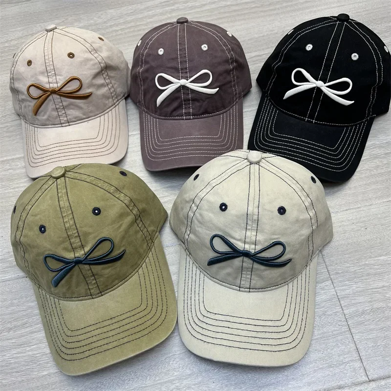 

Korean Ins Popular Bow Baseball Caps for Women in 2024 Spring and Summer New Sweet and Cute Sunscreen Hip-hop Men's Hats