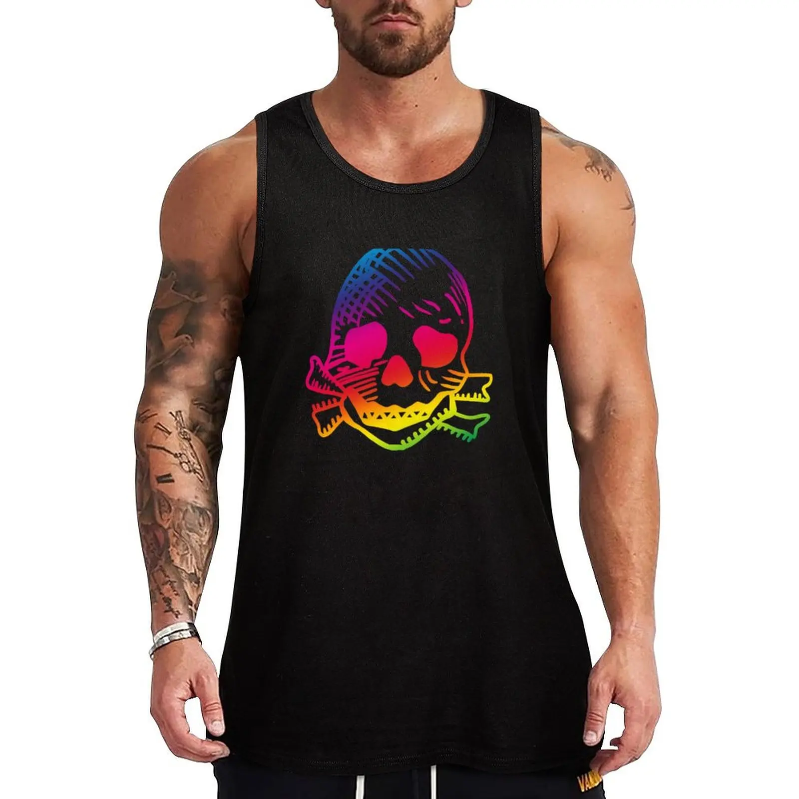 Keith Flint Skull tattoo with pride. Feel the rainbow. Tank Top singlets for men cotton t-shirts man sleeveless t-shirts for men