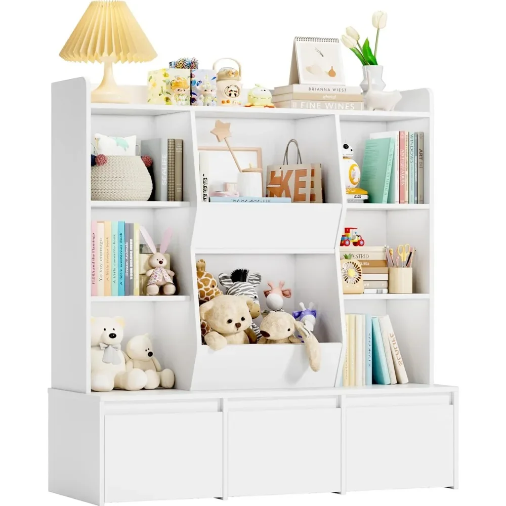 

Toys Organizer Bookshelf with 8 Storage Cubbies,Kids Toy Chest Organizer, 46.7" Toy Storage Organizer with 3 Movable Drawers