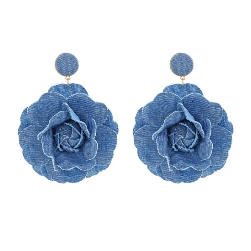 Handmade Eardrop Flower Earrings Floral Drop Dangle Earring Denims Earwear Decor