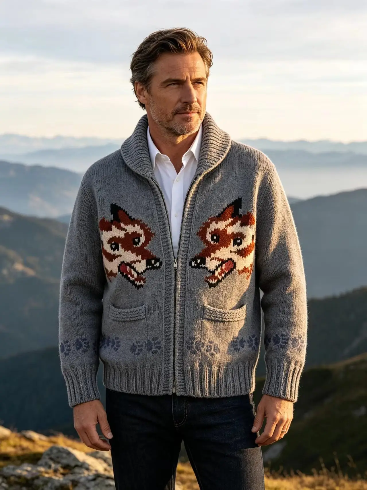Men's Fox Plaid Knitted Sweater Blazer for Spring 2026 - Thick Knit with Zipper Closure Loose and Comfortable Style