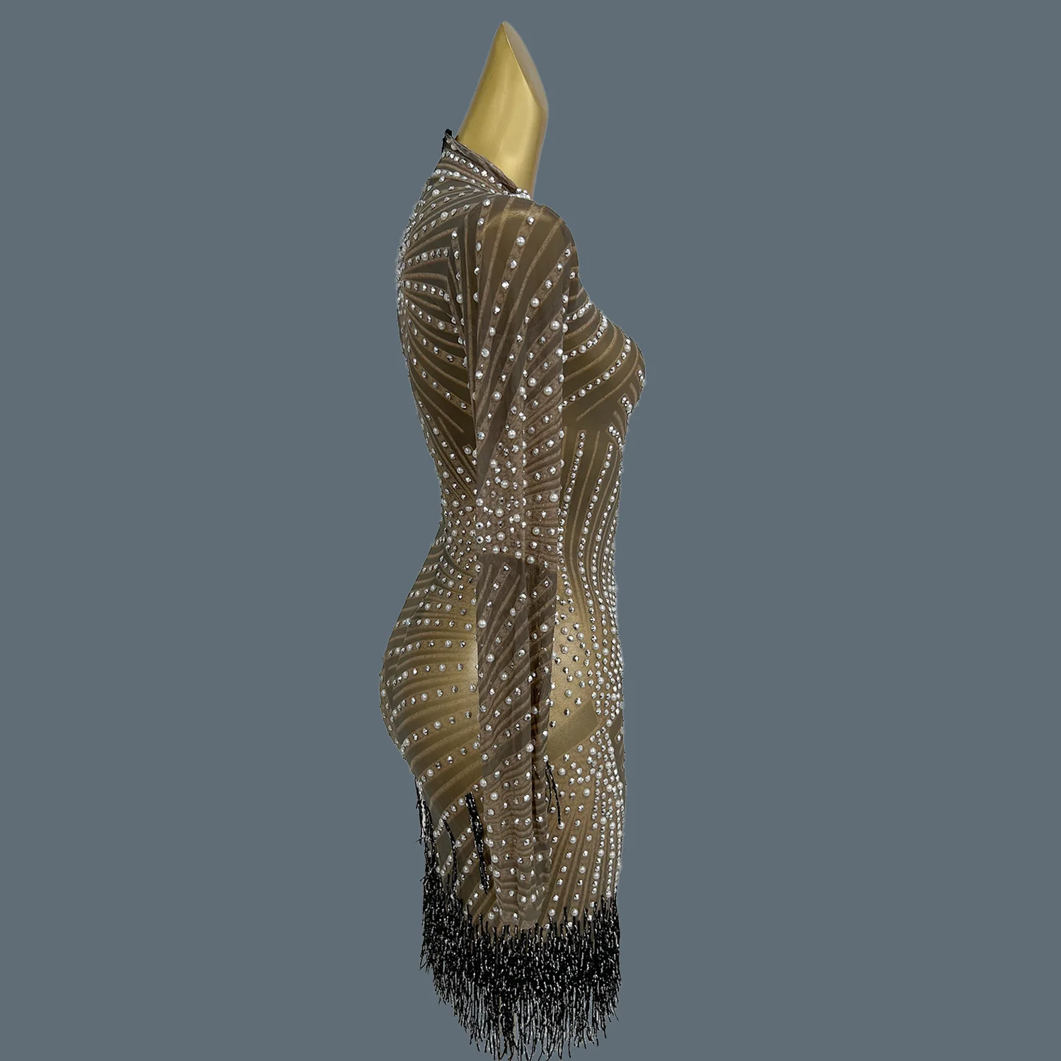 Sexy sheer malha vestidos para mulheres vestido de dança latina festa clube noite palco desempenho traje aniversário celebrar baile zonglv