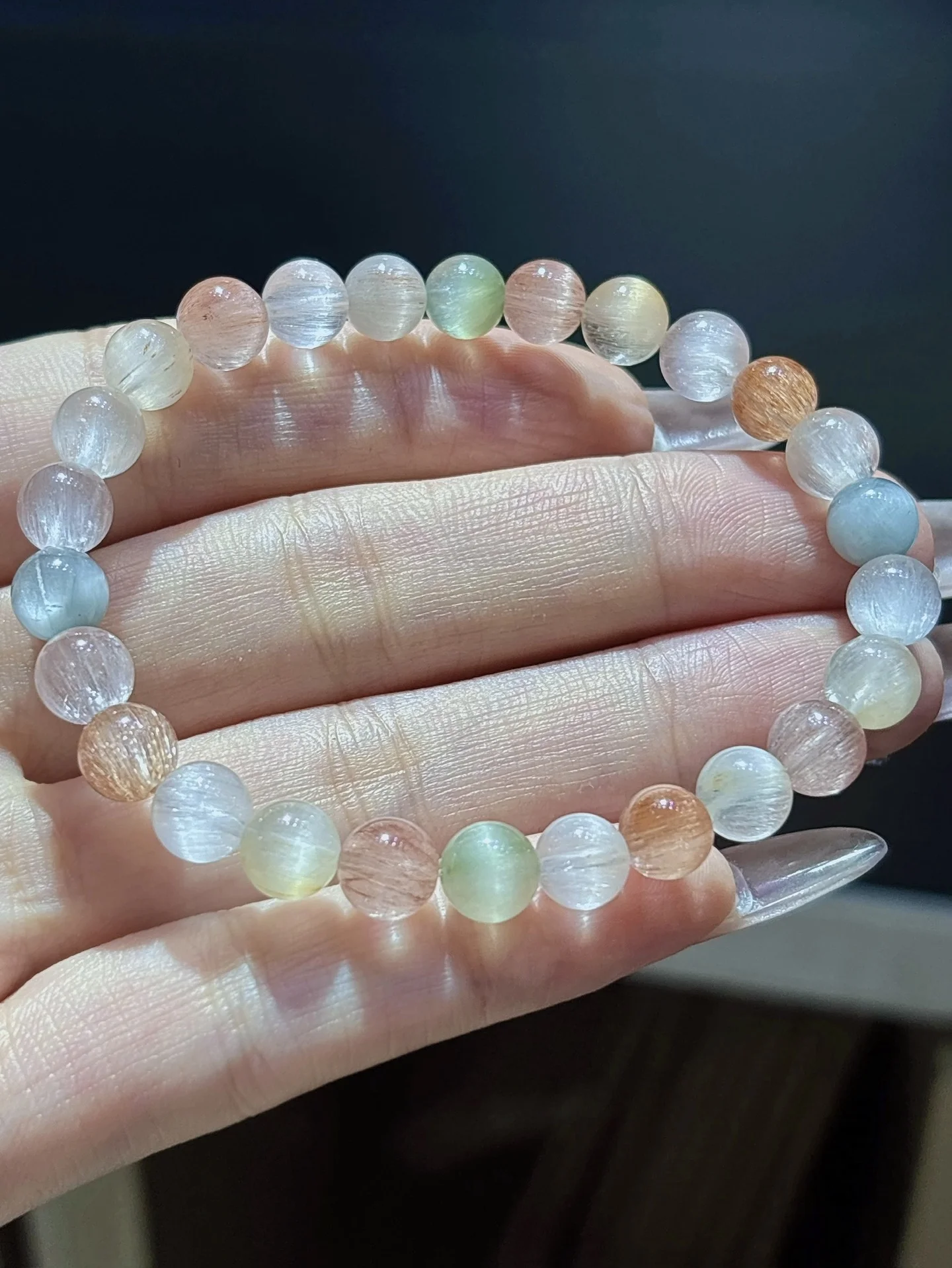 

Natural Colorful Rabbit Rutilated Quartz Bracelet 7.2mm Gold Rutilated Clear Round Women Bracelet AAAAAA