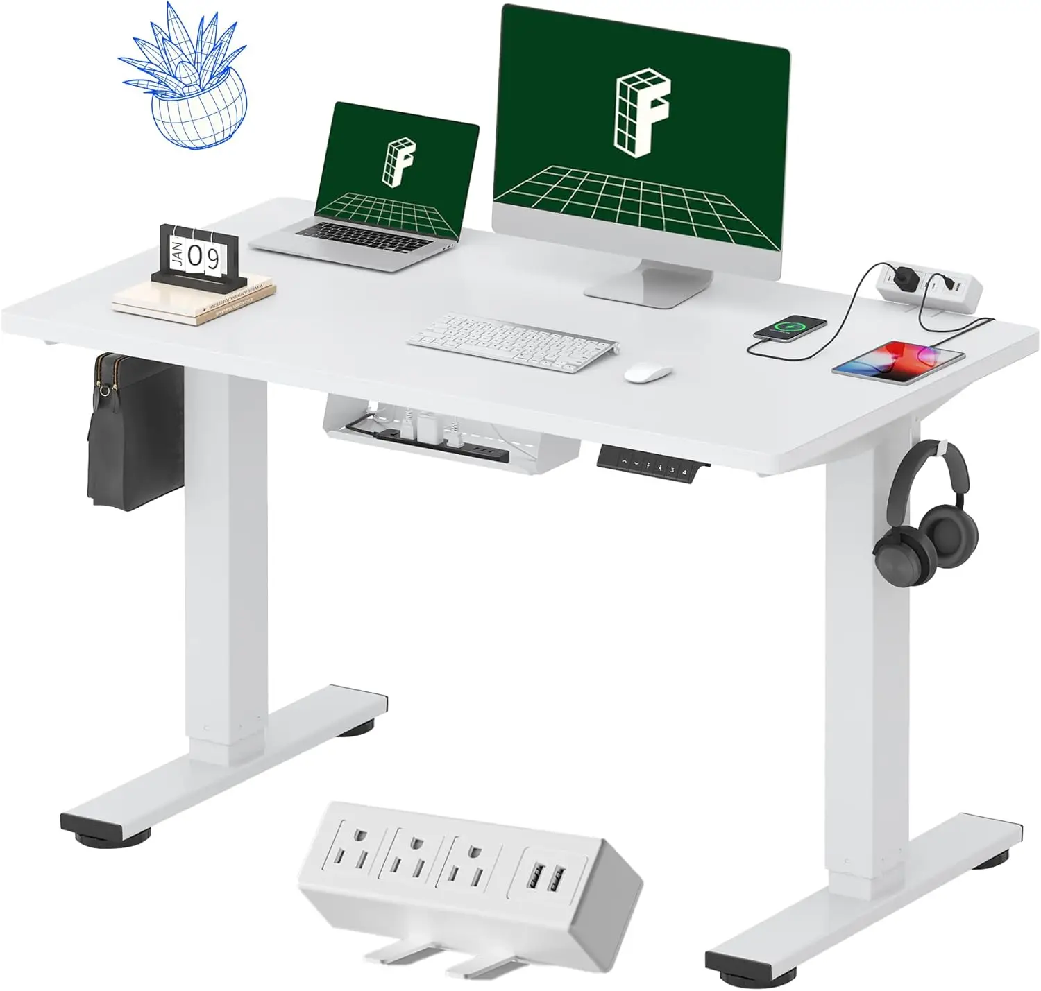 

EN2 Whole-Piece Standing Desk with Clamp Power Strip, 48x24 Electric Stand Up Height Adjustable Desk with Cable Manageme
