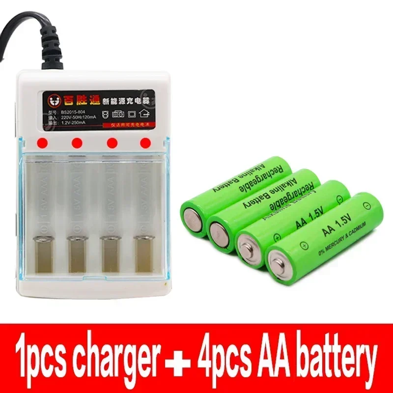 100% New AA battery 4000mAh rechargeable battery AA 1.5V Rechargeable New Alcalinas drummey +1pcs 4-cell battery charger