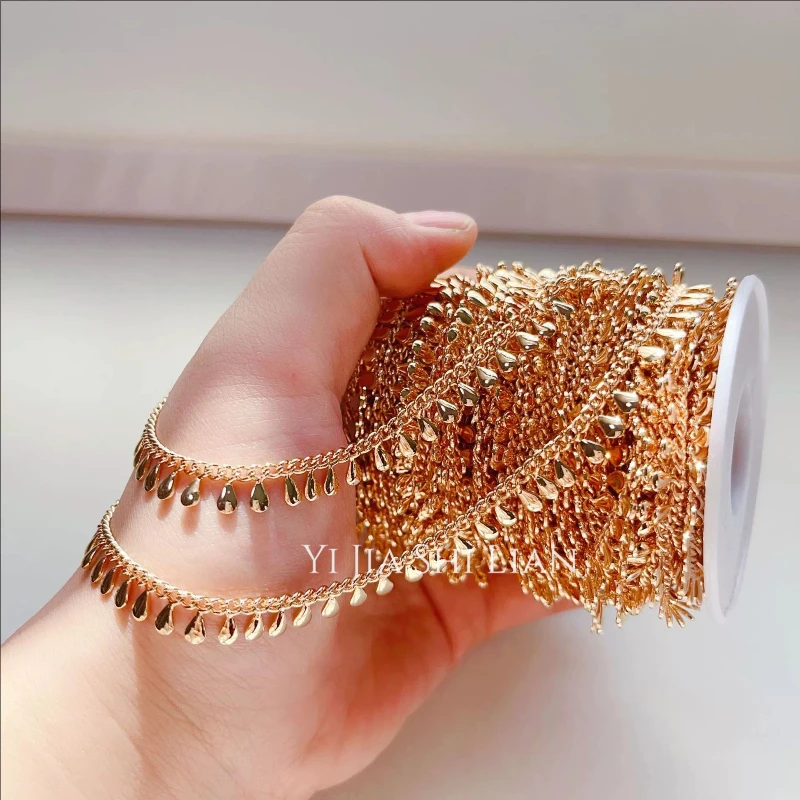1 Meter New Gold Plated Brass Waterdrop Link Chains for Diy Jewelry Making Accessories Nickle Free Necklace Extend Tail Chain