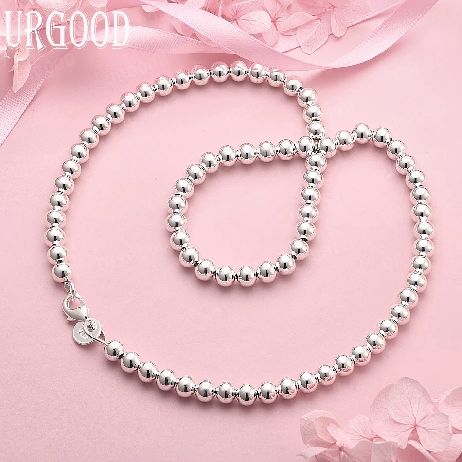 925 Sterling Silver 6mm Simple and Elegant Beaded String Necklace 18 Inch For Women Party Engagement Wedding Fashion Jewelry