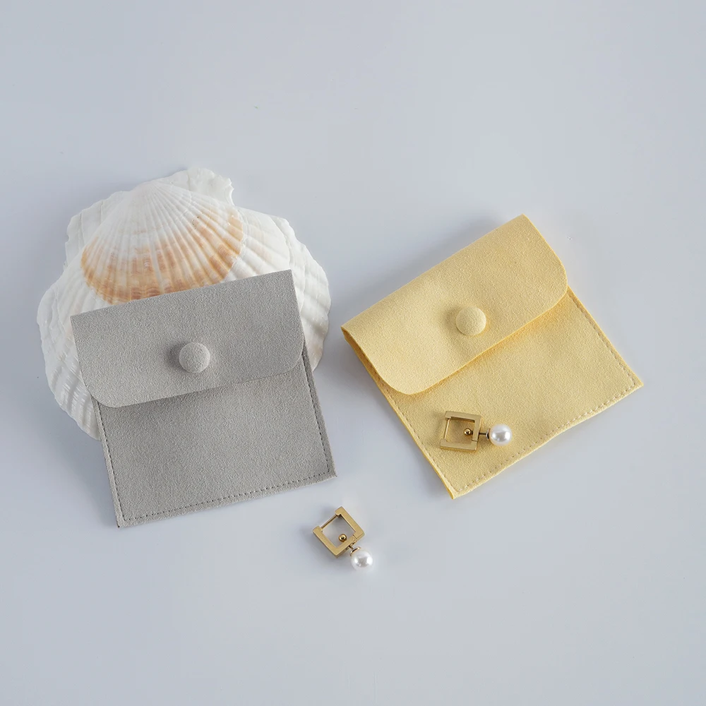 10pack Microfiber Jewelry Snap Packaging Bag Earrings Necklace Velvet Wedding Birthday Presents Gift Pouches Small Button Sack