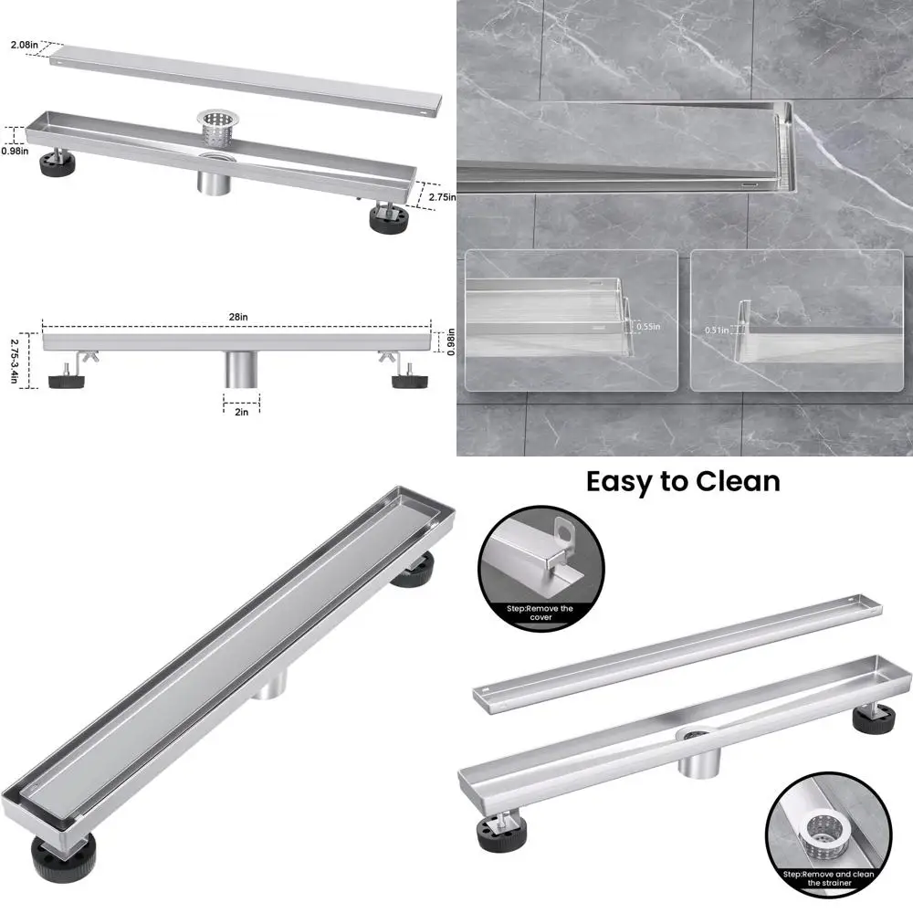 

Душевой трап из матовой нержавеющей стали 28 дюймов с вставкой под плитку, реверсивной крышкой, уловителем волос, регулируемой установкой