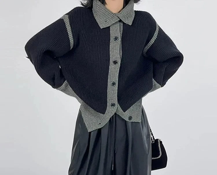 

Temperament Splicing Thickened Autumn and Winter Sweater Cardigan Feminine Temperament Simple Design High-end Feeling