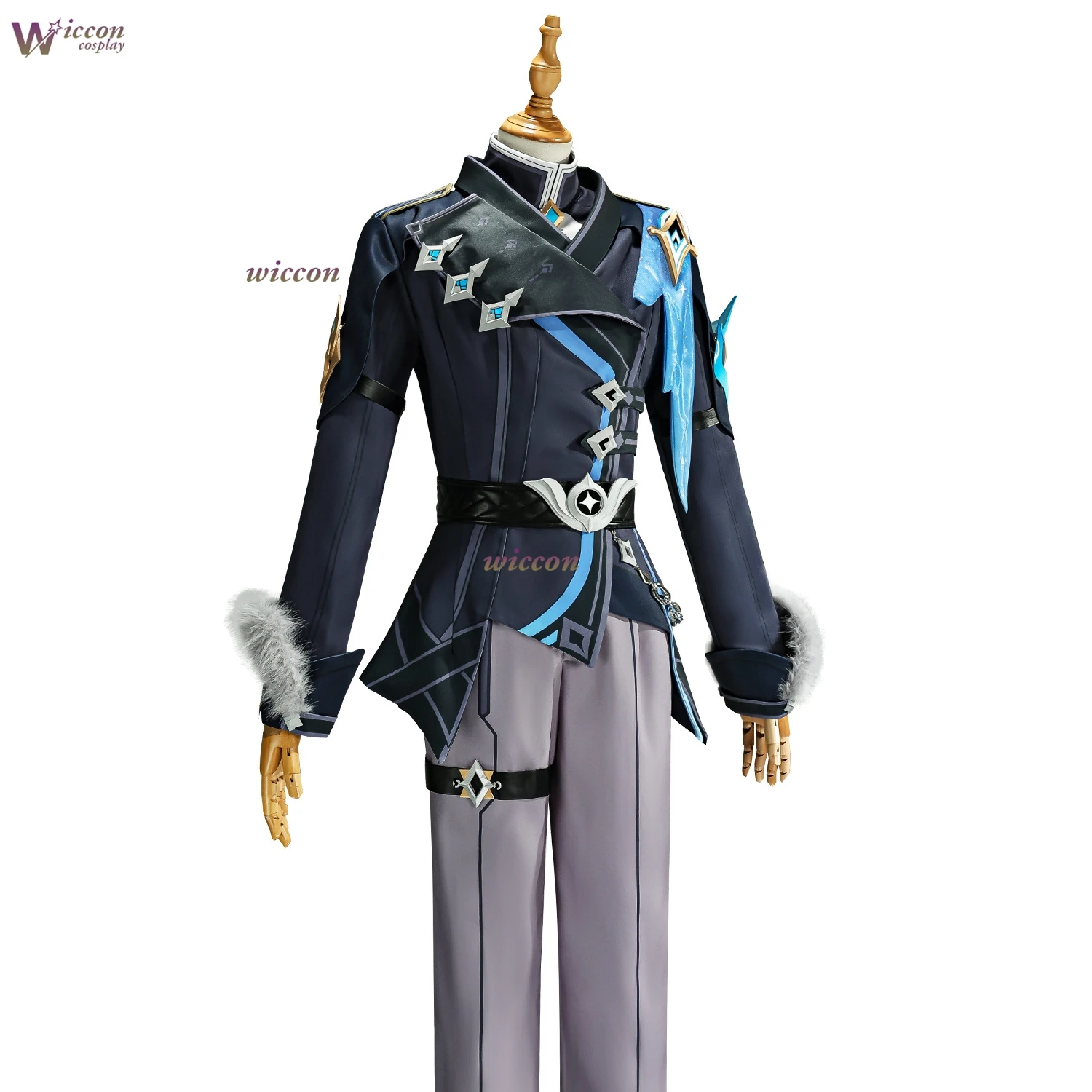 Genshin Impact Traveler Aether Snezhnaya/Lumine Cosplay Outfit Night Hunt in Snow Aether Lumine Dark Blue Cryo Halloween view 3