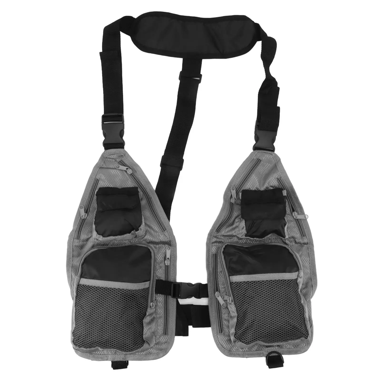 Breathable Lightweight Black & Grey Fly Fishing Vest for camping & Outdoor Activities