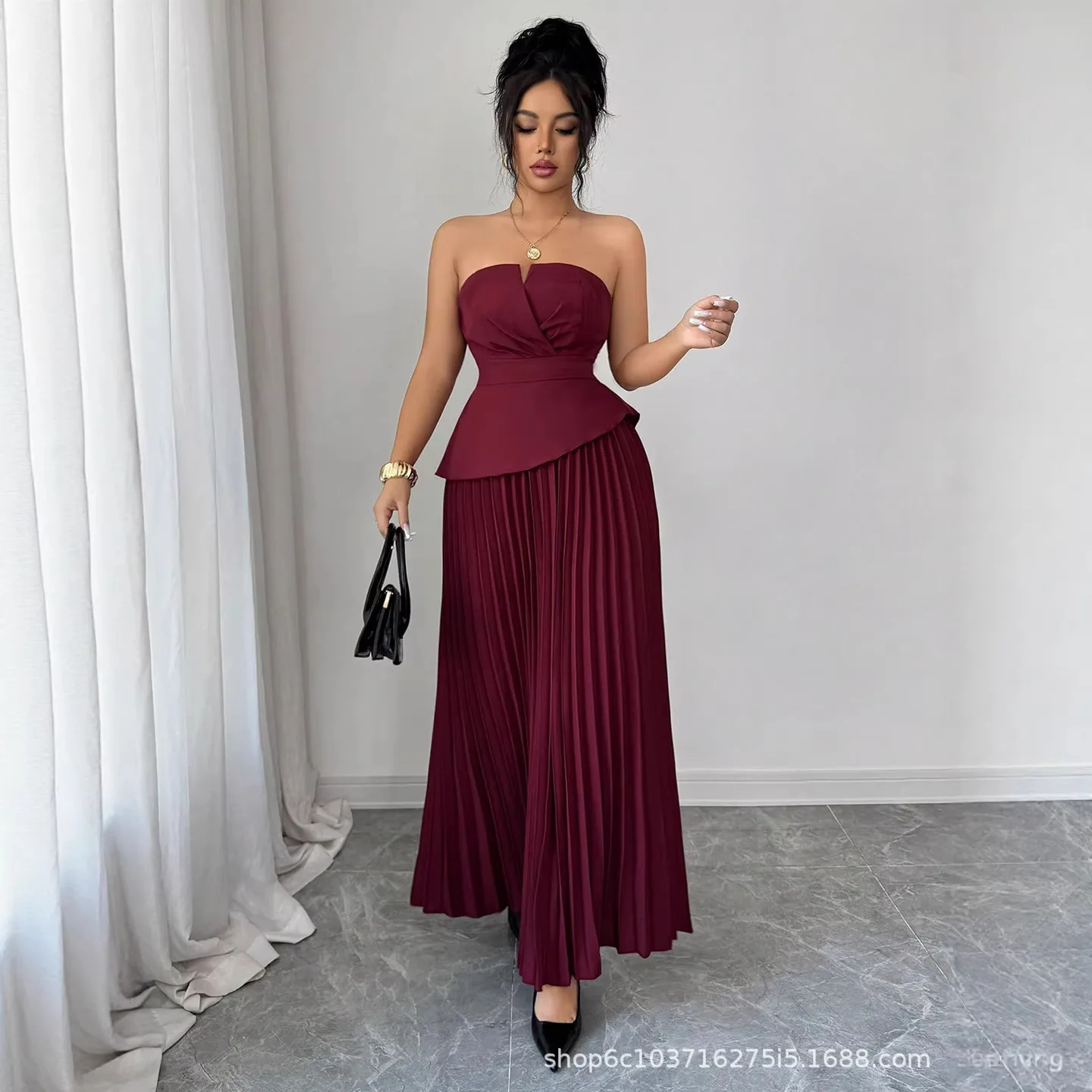 Women's 2026 New Product: Two-piece Set With Tube Top And Pleated Long Skirt Formal Outfit Summer Dresses 2026 Robe Luxury Midi