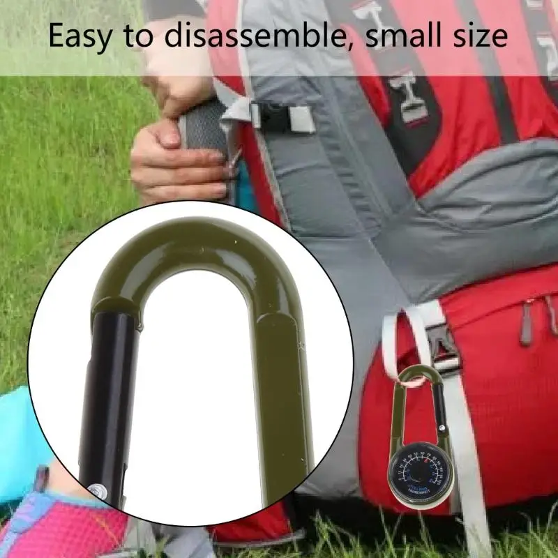 HX6D Outdoor Multifuncional senderismo metal carabinero mini termómetro compás llavero
