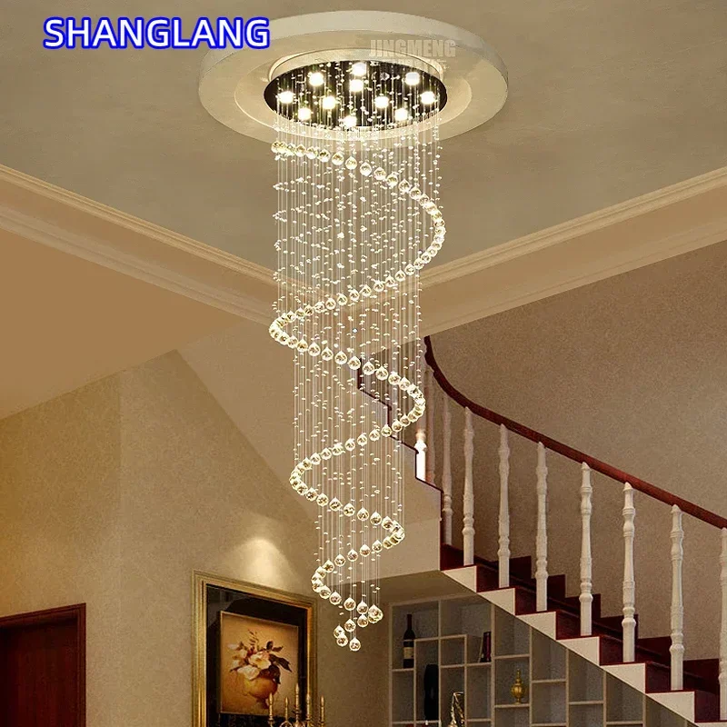 Spiral Crystal LED Ceiling Chandelier Light For Bedroom Living Room Suspension Lustre Corridor Staircase Hanging Lamp Fixture
