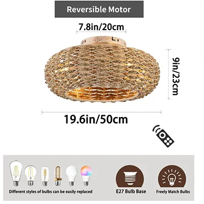 Boho gekooide plafondventilatoren verlicht bamboe plafondventilator ventilatoren afstandsbediening gelaagde rotan plafondventilator kamerdecoratie plafondventilatorlamp