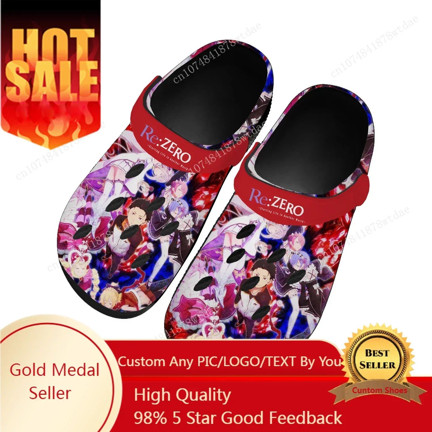 

Re:Zero Home Clogs Mens Womens Teenager Custom Made Water Shoes Emilia Cartoon Comics Manga Garden Beach Hole Slippers Sandals