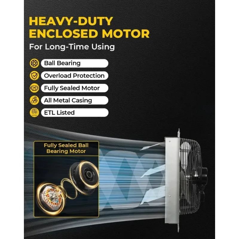مروحة عادم مصراع VENTISOL مقاس 14 بوصة، مروحة Ven مع سلك طاقة مثبت على الحائط، سرعة عالية 1520CFM للمرآب والعلية والمحلات التجارية