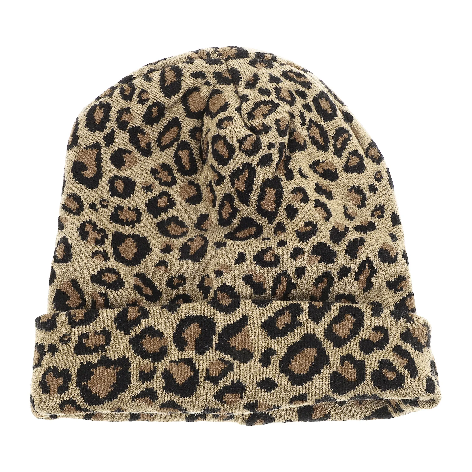 

Warm Knitted Hat Leopard Print Hats Cute Beanies Double Layer for Women Fashionable Loose