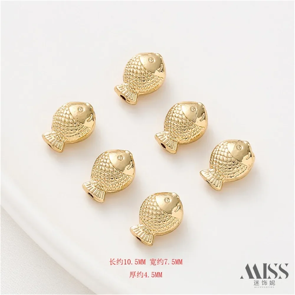 

14K Gold Fish-shaped Spacer Beads Diy Accessories Handmade Chain Production Jewelry Accessories Loose Bead Material