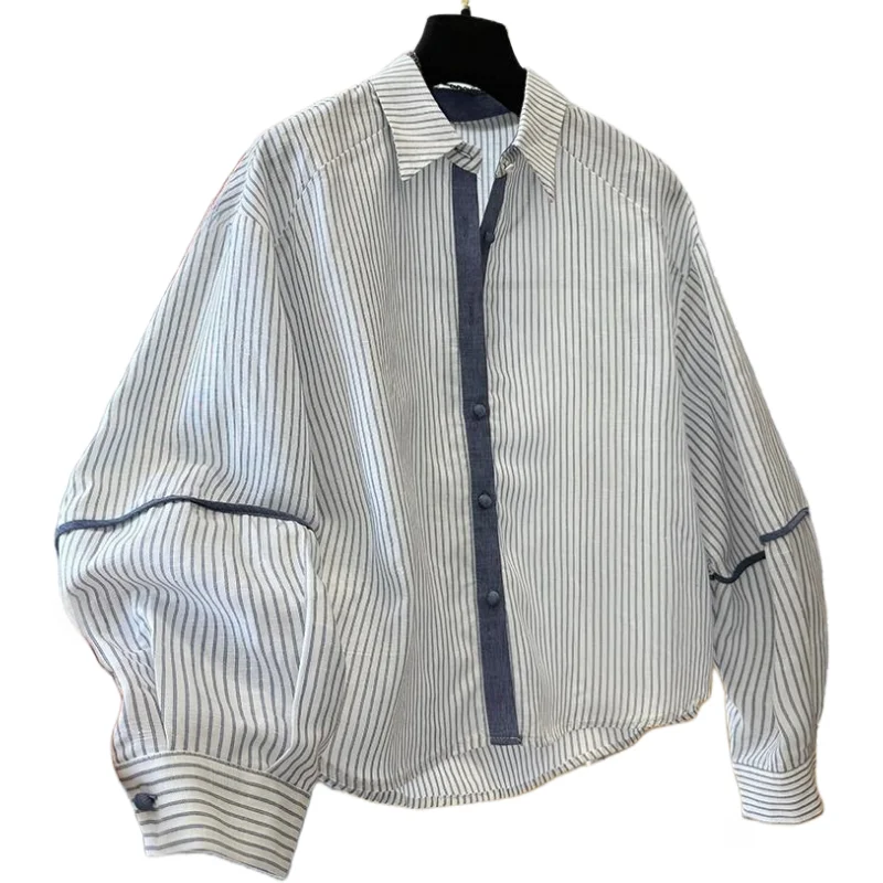 

Рубашки SuperAen в корейском стиле в полоску с длинными рукавами, женские свободные рубашки в стиле пэчворк с одной застежкой на пуговицах, простые повседневные рубашки для офиса