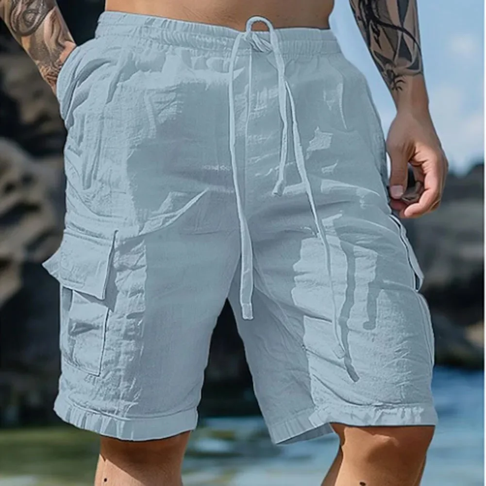 Men's Summer Loose Solid Color Shorts With Pockets Short Cargo Pants Fashion Beach Shorts Streetwear Male Clothing