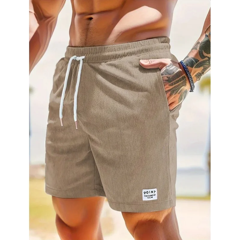 

Summer Men Lightweight Corduroy Sweatpants Casual Shorts Men's Beach Shorts Basketball Short Solid Color Label Streetwear Men