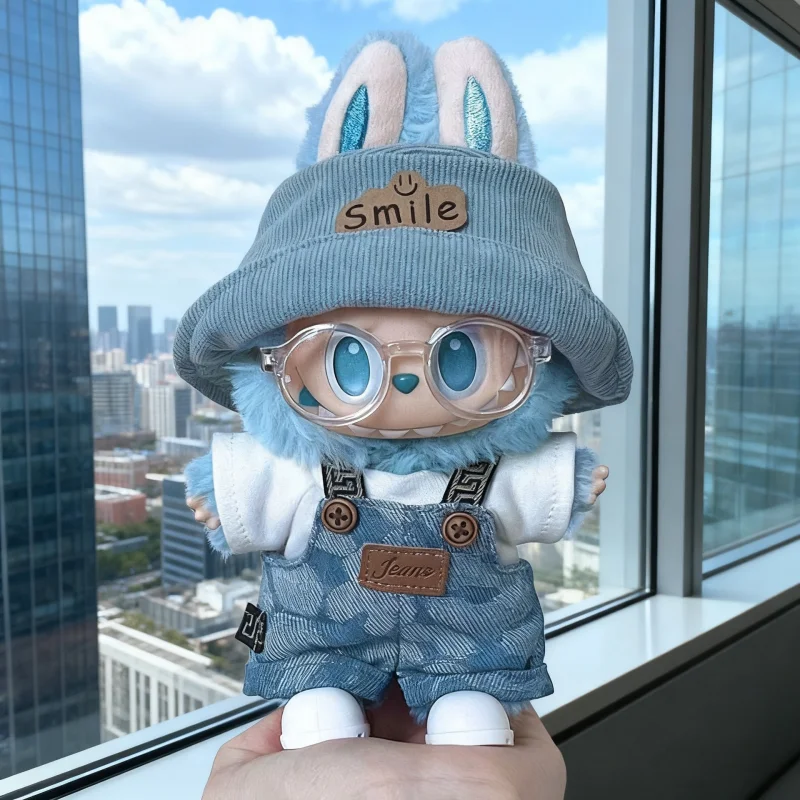 라부부 인형용 옷 17cm 패브릭 패턴 파티 트렌디 플레이 오버롤 유니버설 세트 행운의 의상 교체 귀여운 패션 모자