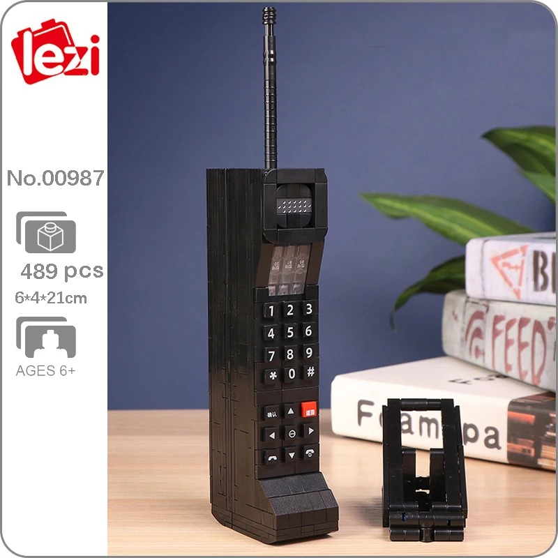 

Lezi 00987, черный винтажный мобильный сотовый телефон, беспроводная ссылка, имитация трубки, подарочная модель, мини-блоки, кирпичи, строительная игрушка без коробки
