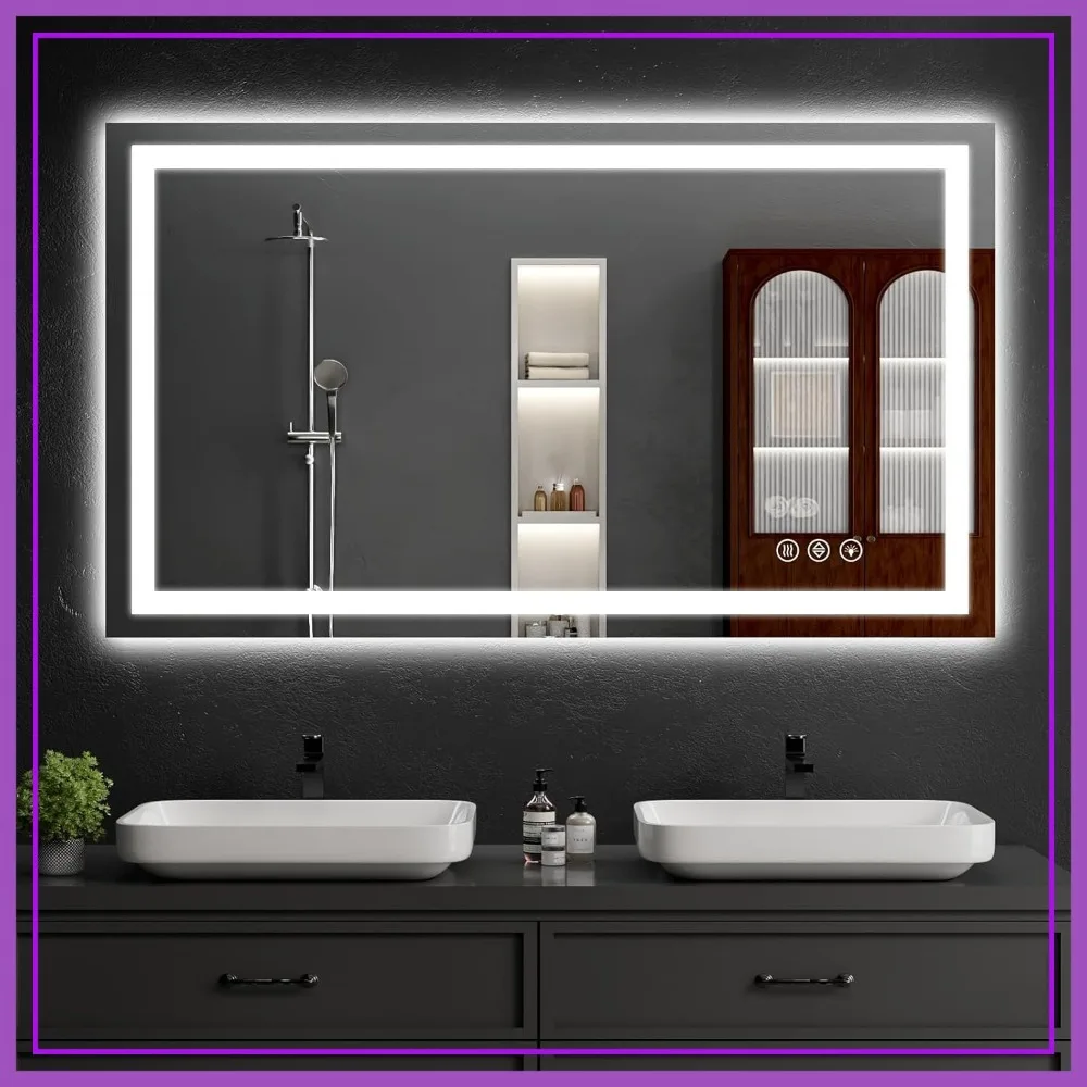 

55x30 LED Bathroom Mirror with Lights, Dimmable, Anti-Fog, Backlit & Front Lit, Memory Function, Shatter-Proof Tempered Glass