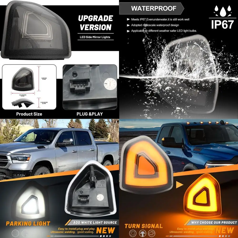 

Smoked Lens Switchback White LED Amber Side Mirror Turn Signal Kits for 2021-2023 Ram 1500, 2500, 3500 with Driving, Parking, an