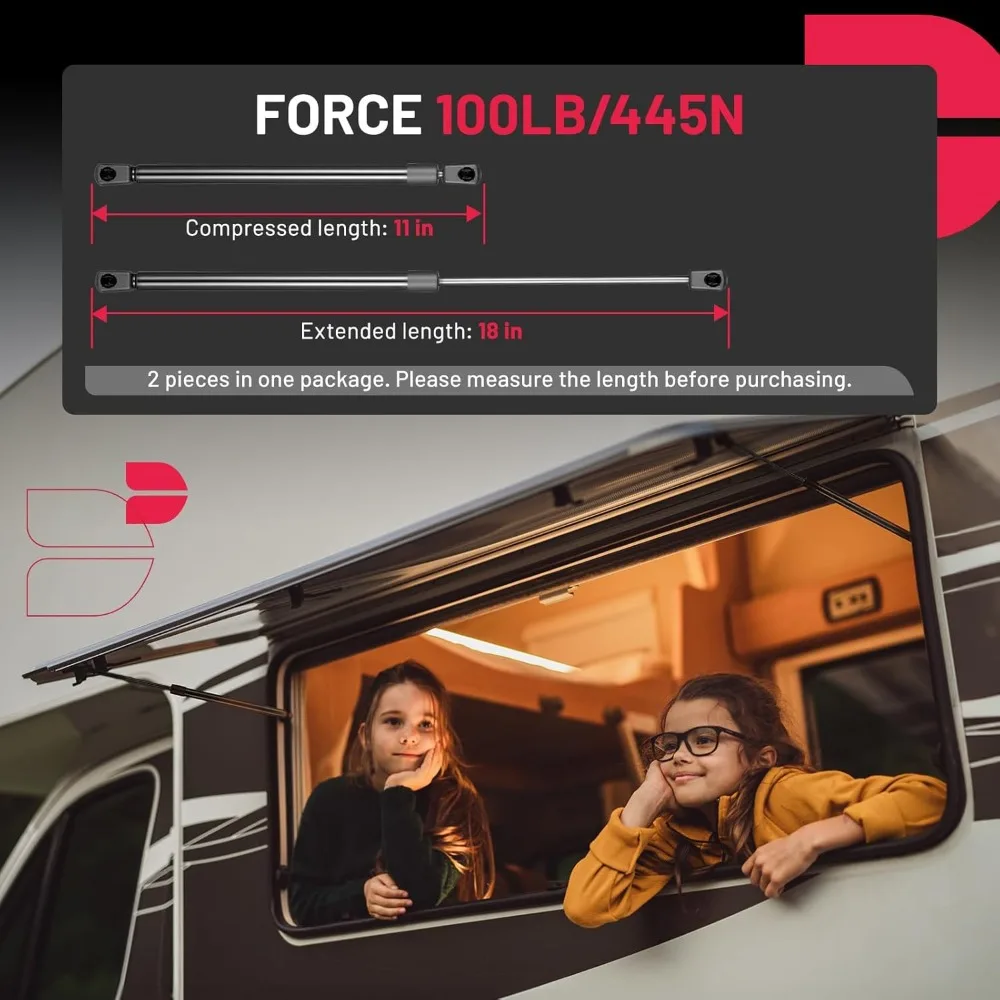 دعامات غاز C1623833 مقاس 18 بوصة 445N لـ Leer Camper Shell/نافذة/صندوق الأدوات (مجموعة من 2)