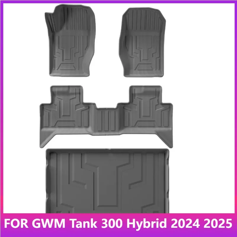 

Car Floor Mats for GWM Tank 300 Hybrid Version 2024 2025 Cargo Liner Trunk Mat TPE 3D Foot Pad All Weather Accessories Black