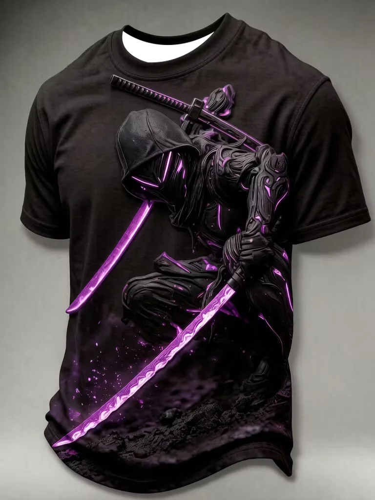 2027 Summer Men's Best-selling Japanese Samurai Culture Printed 3D Pattern Moisture-Wicking Family Version Casual T-Shirt Top