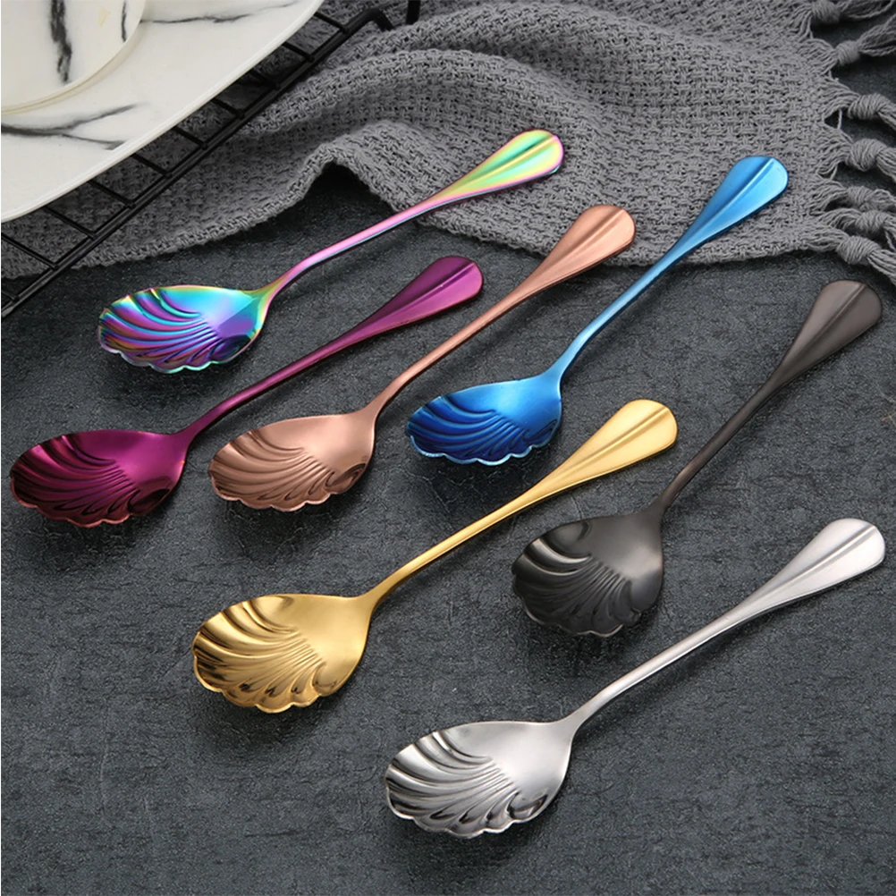 

3 Pcs Shell Spoon Stainless Steel Spoons Coffee Teaspoon Scoops Shaped Stirring Long Handle Mixing