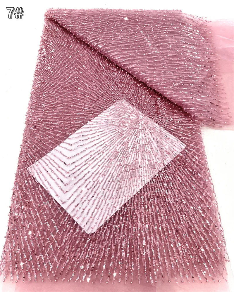 

2025 Latest Africa Embroidered Tulle Net Fabric Luxury Beads High Quality Luxury Sequins Net Lace for Women Party Dress