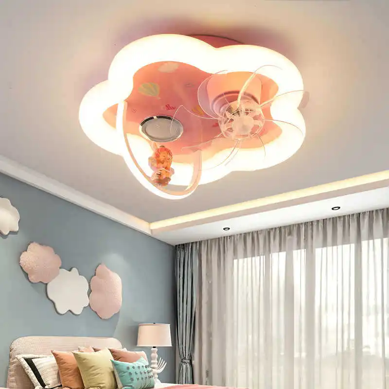 Minimalist Children's Bedroom Ceiling Fan Light Cartoon Astronaut 360 Fan Lamp Intelligent Shaking Head Variable Frequency Decor