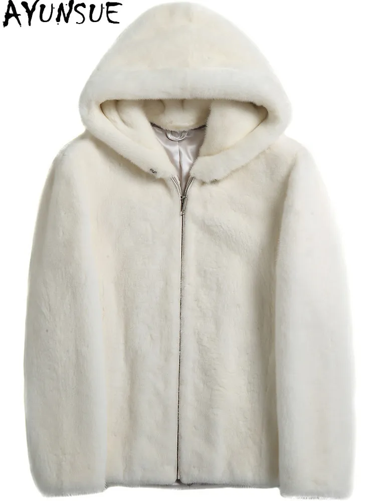 AYUSNUE Natural Mink Coat Men Luxury Clothes Swan Velvet Whole Mink Real Fur Coats Male Hoodie Fashion Winter Jacket Warm S-6XL