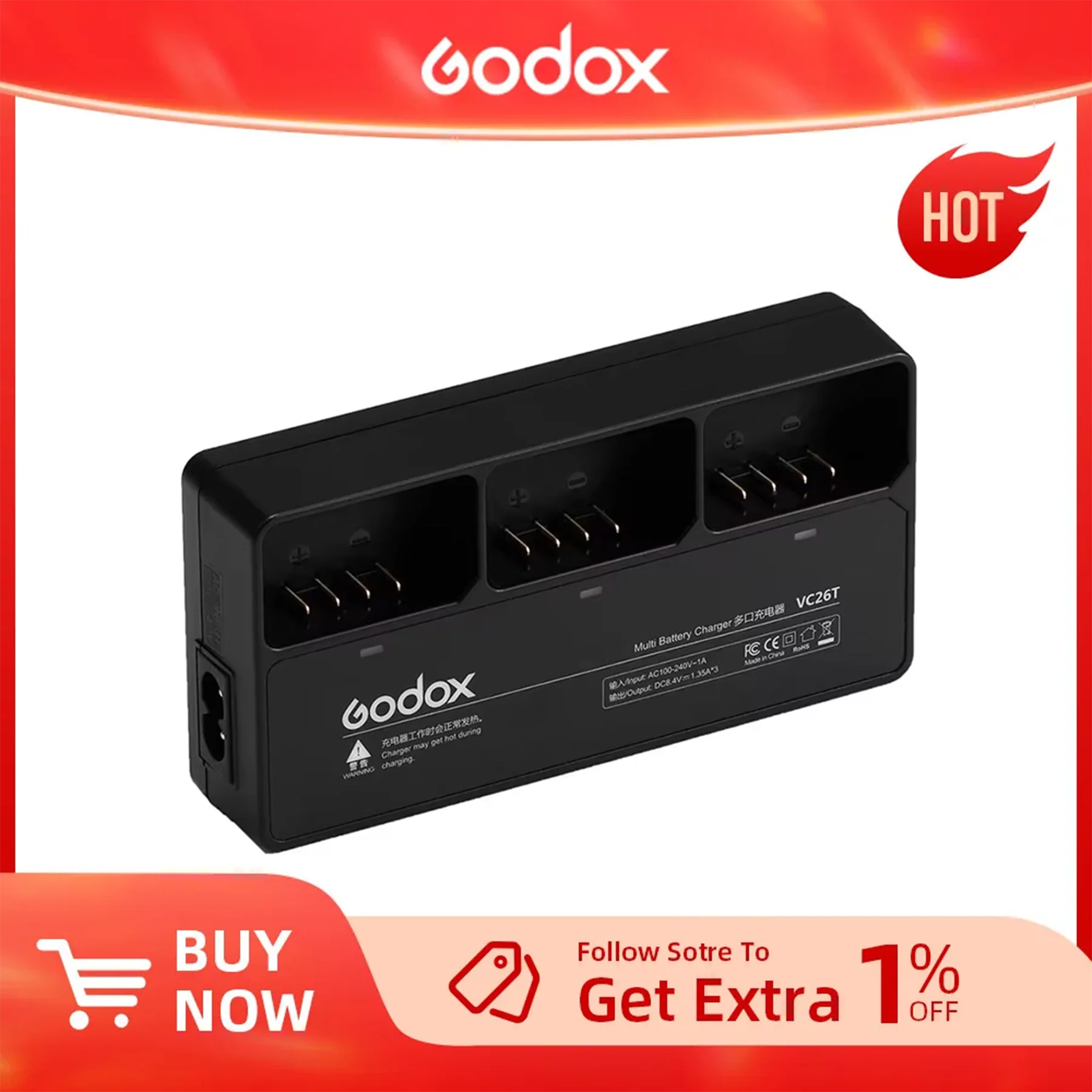 Godox VC-26T VC26T Multi Charger for VB26 Battery V1 Flash Battery