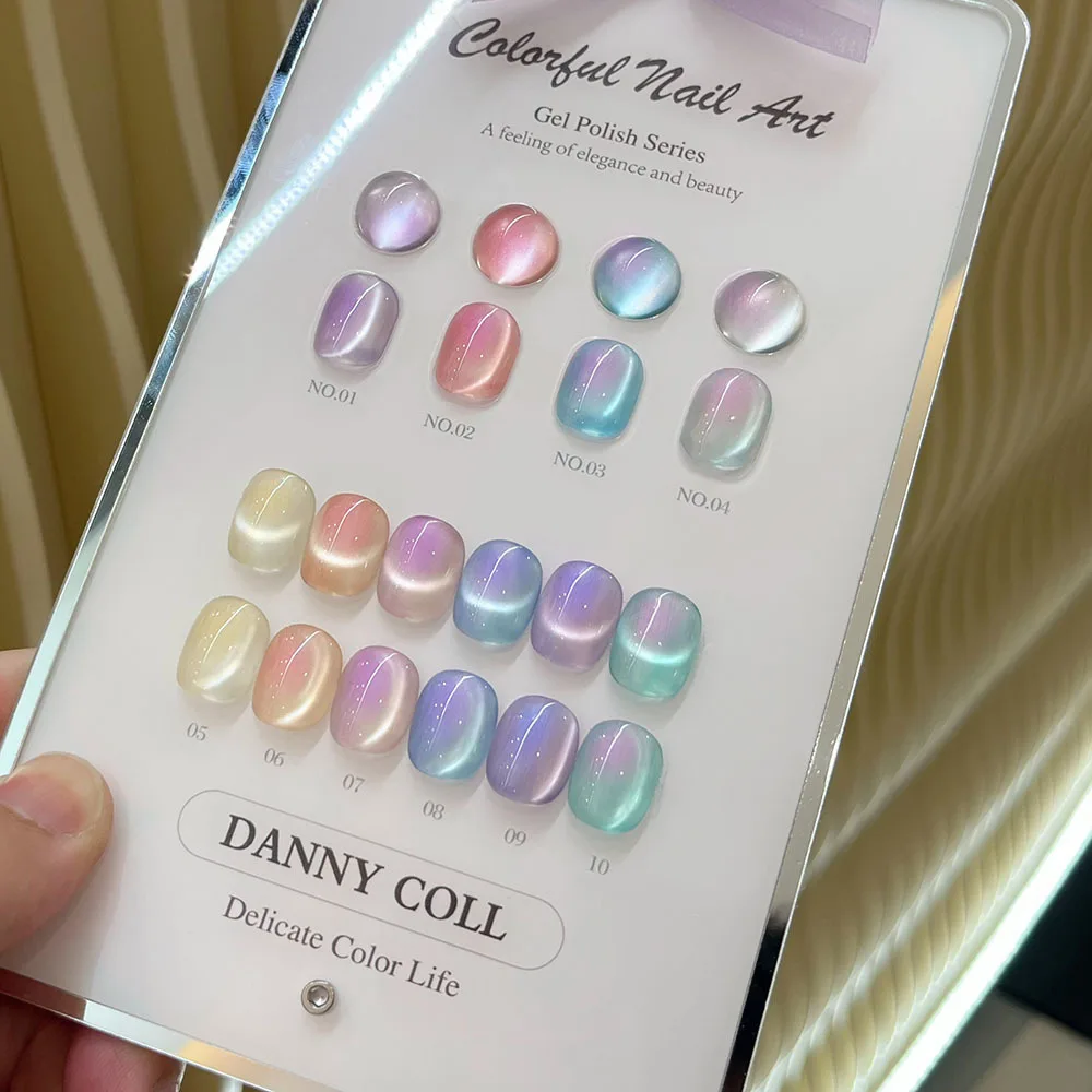 Set Cat Kuku Gel Mata Kucing Magnetik 10 Warna Set Warna LED UV Pernis Gel Rendam Pernis Gel Mata Kucing Kristal dengan Sampel