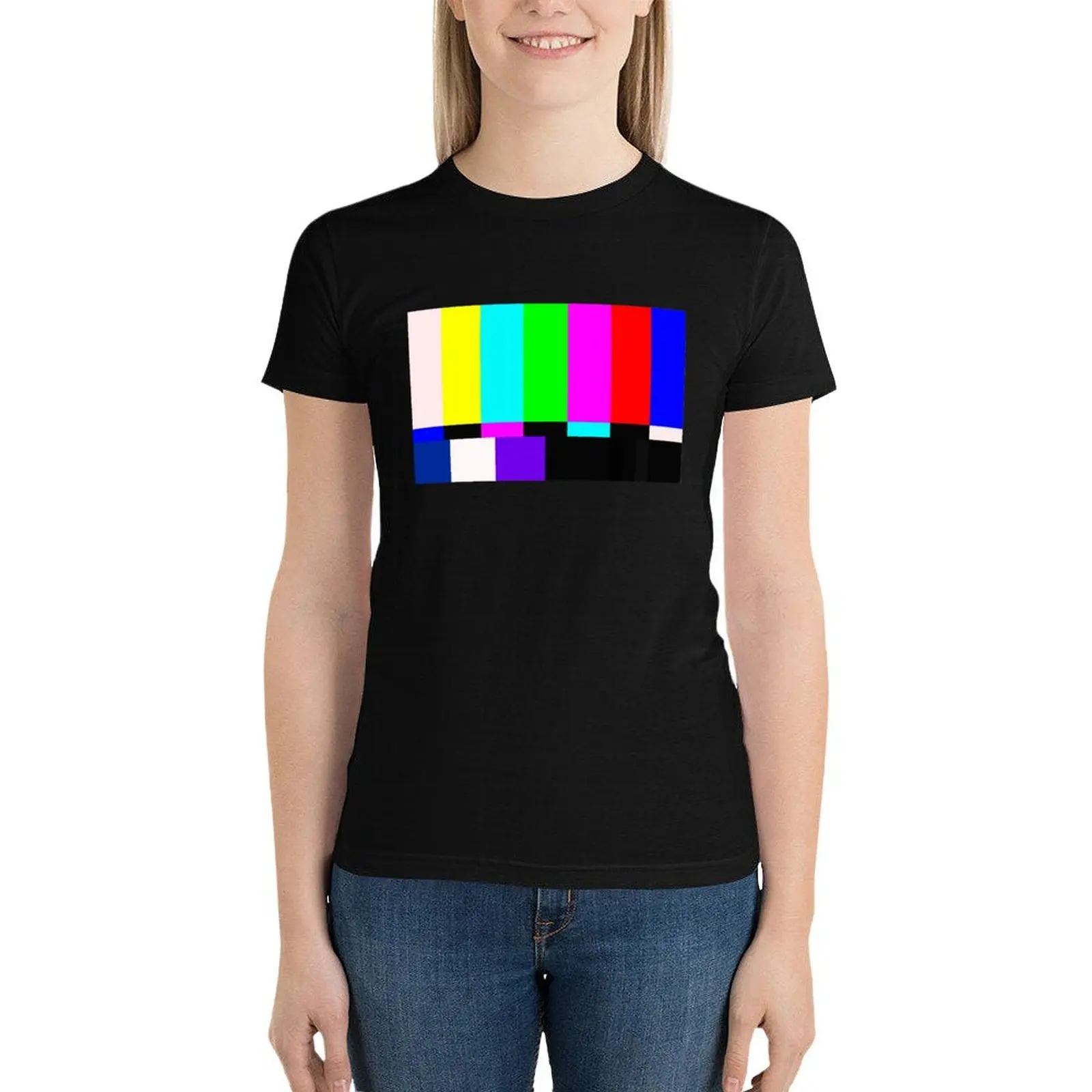 No Signal Television Screen Color Bars Test Pattern T-Shirt summer tops Aesthetic clothing Women's clothing