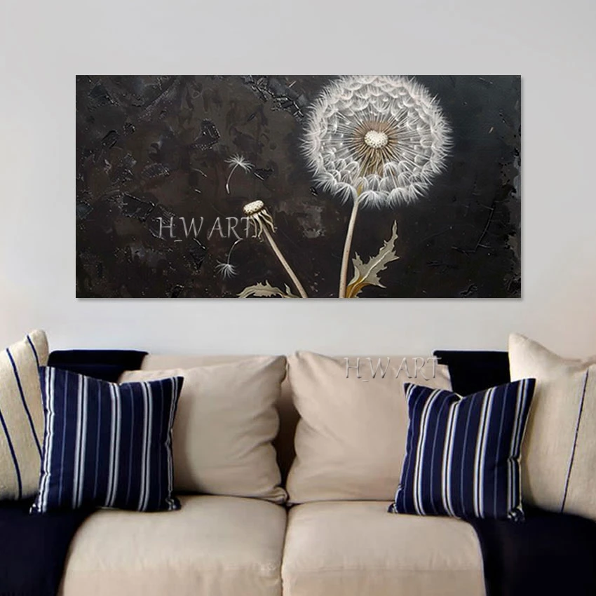 Beautiful Dandelion Scenery Art Picture Decor, Acrylic Unframed Abstract, Simple Style Plant Canvas, Handmade Oil Painting Wall