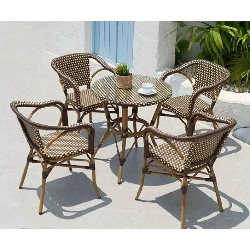 Aluminum Alloy Outdoor Table and Chair Set with Minimalist Design for Cafs Milk Tea Shops Courtyards Hotels