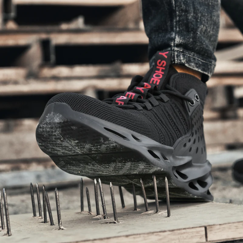 회전 버튼 신형 남성용 하이탑 안전화, 충격 및 천공 방지 작업화, 패션 남성용 스니커즈, 안전 전문화