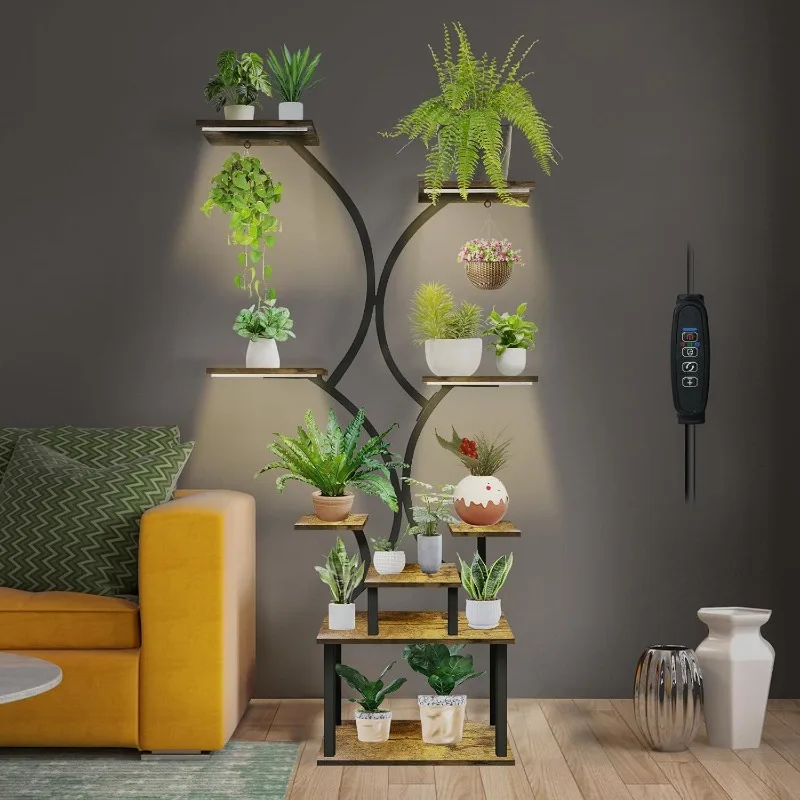 

Plant Stand with Grow Lights, Indoor Plant Shelf, S-Shaped Metal Corner Plant