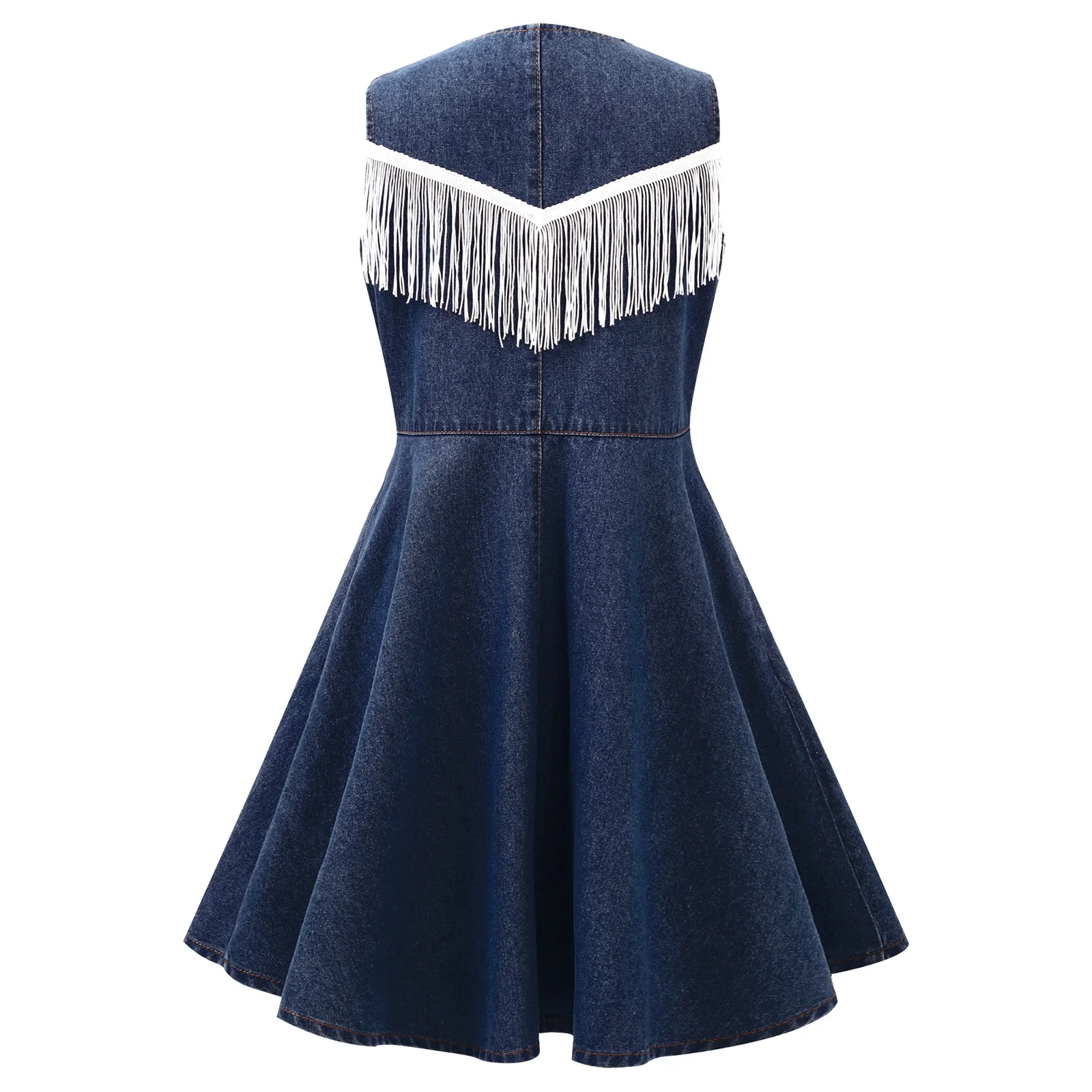

Girls Western Cowboy Cowgirl Cosplay Costume Sleeveless Button Tassel A-Line Denim Dress Halloween Birthday Stage Performance