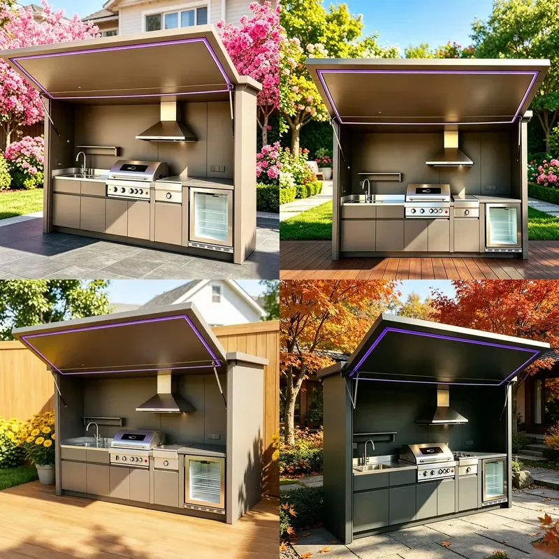 All Weather Outdoor Kitchen Unit Complete Cooking Equipment Heavy Duty Garden Cabinet Stainless Steel BBQ Island Storage