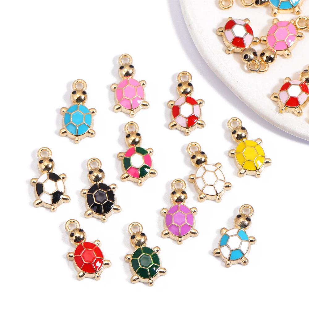 Mixed 10pcs Colorful Enamel Turtle Charm for Jewelry Making Supplies Bulk Animal Cute Necklace Pendant Phone Earring Ornamental